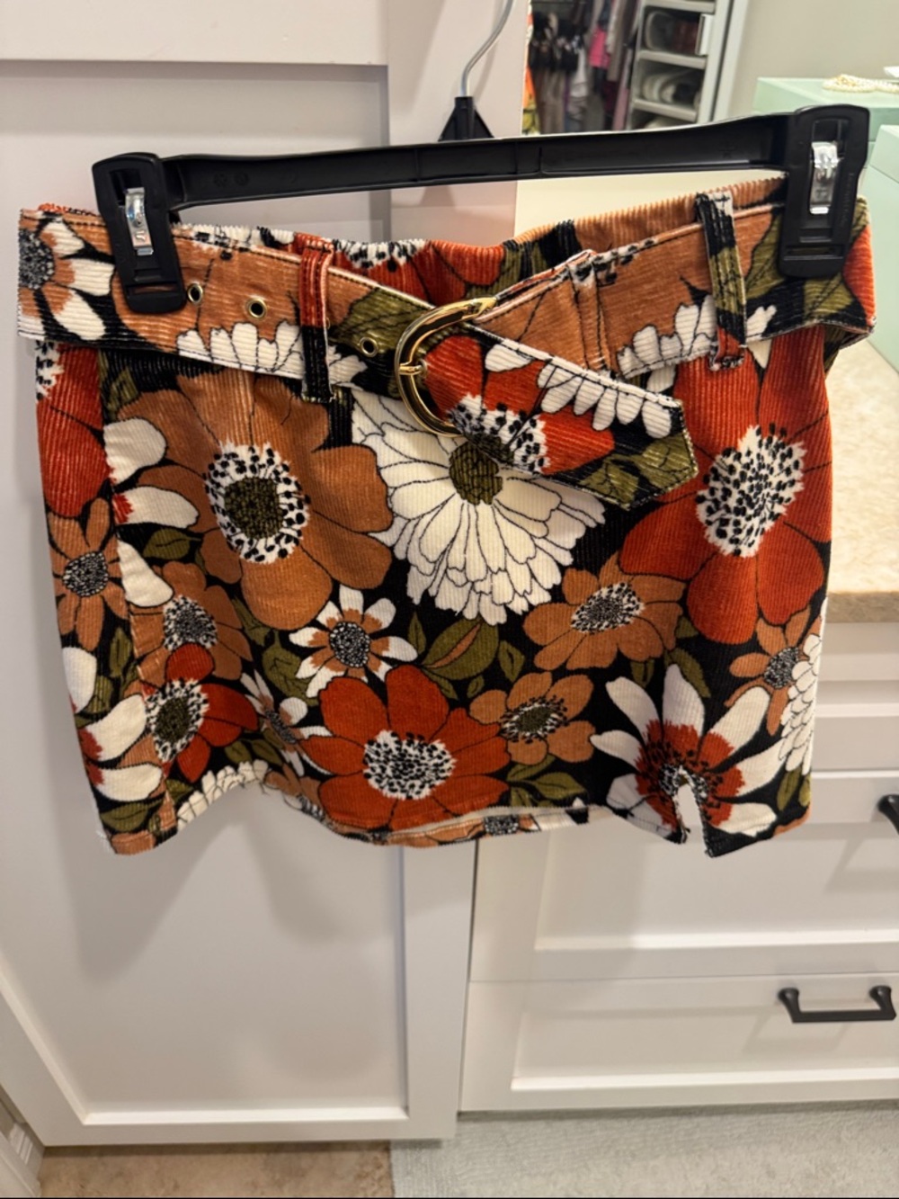 Show Me Your Mumu Floral Corduroy Mini Skirt in Rust, White, Olive